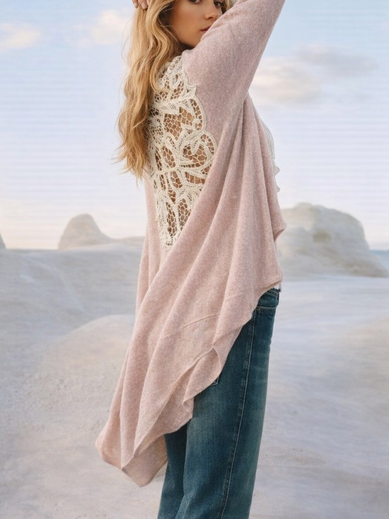 Blue Tassel Sweaters - Cardigan with Open Lace Back (0156)